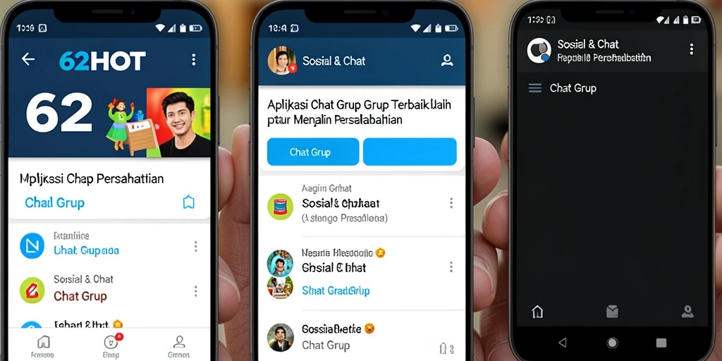 Antarmuka aplikasi 62HOT menampilkan fitur chatting grup yang interaktif.