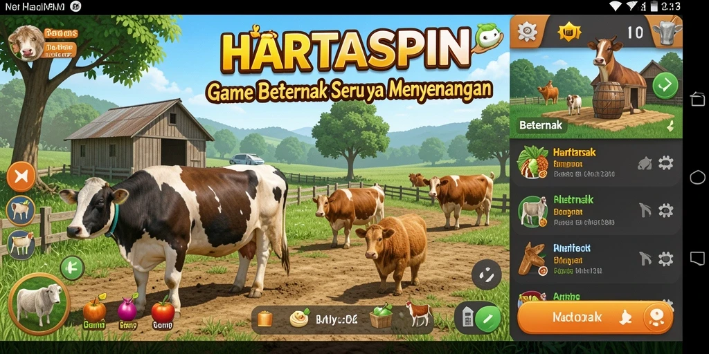 Antarmuka HARTASPIN menampilkan peternakan yang indah dan fungsional.