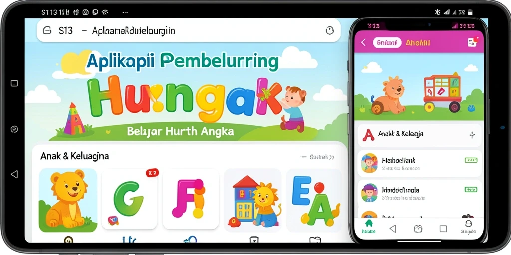 Antarmuka aplikasi S13 yang ceria dan interaktif untuk belajar huruf dan angka.