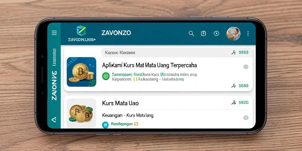 Tampilan antarmuka ZAVONZO memudahkan pengguna dalam mengakses informasi Kurs Mata Uang.